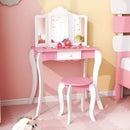 Kid's Wooden Vanity Table and Stool Set with 3-Panel Acrylic Mirror-White by LJGDeals