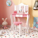 Kid's Wooden Vanity Table and Stool Set with 3-Panel Acrylic Mirror-White by LJGDeals