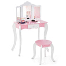 Kid's Wooden Vanity Table and Stool Set with 3-Panel Acrylic Mirror-White by LJGDeals
