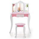 Kid's Wooden Vanity Table and Stool Set with 3-Panel Acrylic Mirror-White by LJGDeals
