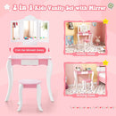 Kid's Wooden Vanity Table and Stool Set with 3-Panel Acrylic Mirror-White by LJGDeals