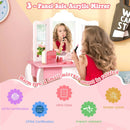 Kid's Wooden Vanity Table and Stool Set with 3-Panel Acrylic Mirror-White by LJGDeals