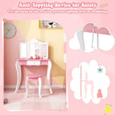 Kid's Wooden Vanity Table and Stool Set with 3-Panel Acrylic Mirror-White by LJGDeals