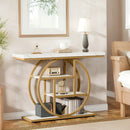 Luxury Gold Console Table with Marble Top, Modern Entryway Sofa Table by 2Dropme