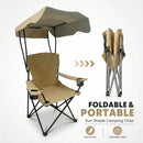 Outdoor Camping Chair w/ Canopy Foldable Portable Chair Cup Holder Carry Bag