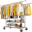 Raybee 74" Heavy Duty Clothes Rack Double Rod Garment Rack 630LBS w/Wheels