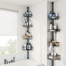 4-Tier Corner Shower Organizer Telescopic Pole Rustproof Bathroom Storage Black by 2Dropme