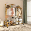 Heavy Duty Double Rod Clothes Rack w/ Wheels Shelves Hooks Garment Rack