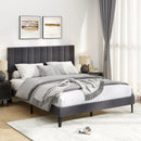 Velvet Upholstered Platform Bed with Height Adjustable Vertical Channel Headboard by LJGDeals