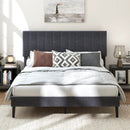 Velvet Upholstered Platform Bed with Height Adjustable Vertical Channel Headboard by LJGDeals