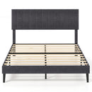 Velvet Upholstered Platform Bed with Height Adjustable Vertical Channel Headboard