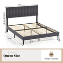 Velvet Upholstered Platform Bed with Height Adjustable Vertical Channel Headboard by LJGDeals