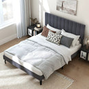 Velvet Upholstered Platform Bed with Height Adjustable Vertical Channel Headboard by LJGDeals
