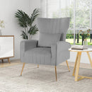 Velvet Upholstered Wingback Chair with Lumbar Pillow and Golden Metal Legs by LJGDeals