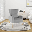 Velvet Upholstered Wingback Chair with Lumbar Pillow and Golden Metal Legs by LJGDeals