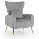 Velvet Upholstered Wingback Chair with Lumbar Pillow and Golden Metal Legs by LJGDeals