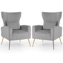 Velvet Upholstered Wingback Chair with Lumbar Pillow and Golden Metal Legs by LJGDeals