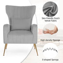 Velvet Upholstered Wingback Chair with Lumbar Pillow and Golden Metal Legs by LJGDeals