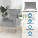 Velvet Upholstered Wingback Chair with Lumbar Pillow and Golden Metal Legs by LJGDeals