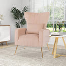 Velvet Upholstered Wingback Chair with Lumbar Pillow and Golden Metal Legs by LJGDeals