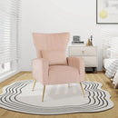 Velvet Upholstered Wingback Chair with Lumbar Pillow and Golden Metal Legs by LJGDeals