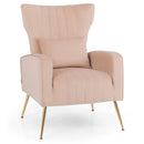 Velvet Upholstered Wingback Chair with Lumbar Pillow and Golden Metal Legs by LJGDeals