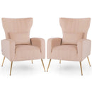 Velvet Upholstered Wingback Chair with Lumbar Pillow and Golden Metal Legs by LJGDeals