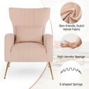Velvet Upholstered Wingback Chair with Lumbar Pillow and Golden Metal Legs by LJGDeals