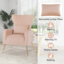 Velvet Upholstered Wingback Chair with Lumbar Pillow and Golden Metal Legs by LJGDeals