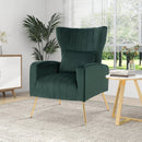 Velvet Upholstered Wingback Chair with Lumbar Pillow and Golden Metal Legs by LJGDeals