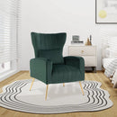 Velvet Upholstered Wingback Chair with Lumbar Pillow and Golden Metal Legs by LJGDeals