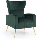Velvet Upholstered Wingback Chair with Lumbar Pillow and Golden Metal Legs by LJGDeals