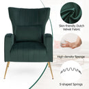 Velvet Upholstered Wingback Chair with Lumbar Pillow and Golden Metal Legs