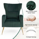 Velvet Upholstered Wingback Chair with Lumbar Pillow and Golden Metal Legs by LJGDeals
