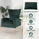 Velvet Upholstered Wingback Chair with Lumbar Pillow and Golden Metal Legs by LJGDeals