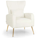 Velvet Upholstered Wingback Chair with Lumbar Pillow and Golden Metal Legs by LJGDeals