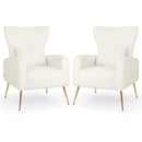 Velvet Upholstered Wingback Chair with Lumbar Pillow and Golden Metal Legs by LJGDeals