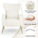 Velvet Upholstered Wingback Chair with Lumbar Pillow and Golden Metal Legs by LJGDeals