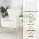 Velvet Upholstered Wingback Chair with Lumbar Pillow and Golden Metal Legs by LJGDeals