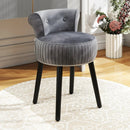 Velvet Vanity Chair with Back Upholstered Vanity Stool with Tufted Low Back and Solid Wood Legs by LJGDeals