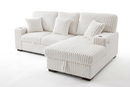 Venice Ivory Corduroy Storage Sleeper Sectional w/ Dual Cupholders & USB Ports by Ornate Furniture
