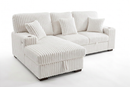 Venice Ivory Corduroy Storage Sleeper Sectional w/ Dual Cupholders & USB Ports by Ornate Furniture