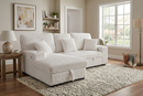 Venice Ivory Corduroy Storage Sleeper Sectional w/ Dual Cupholders & USB Ports by Ornate Furniture