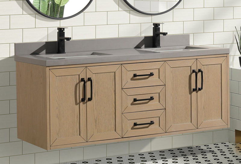 Venice 55" Floating Bathroom Vanity Oak Gray