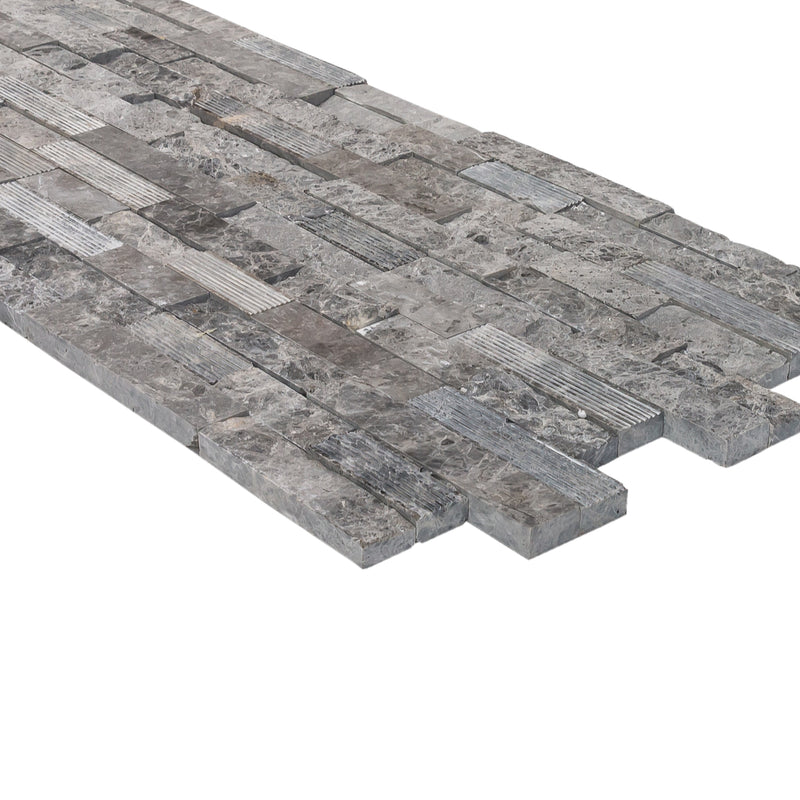 Ventana Gray Ledger 3D Panel 6"x24" Multi Surface Natural Marble Wall Tile