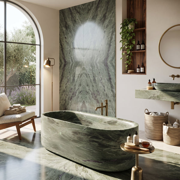 Verde Antico Green Marble Hand Carved Freestanding Bathtub 34x79 Honed, photo 2 of 4