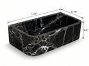 Green marble sink with dimensions labeled on a white background