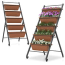 5-Tier Vertical Raised Garden Bed with Wheels and Container Boxes-Brown by LJGDeals