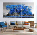 Vibrant Blue Tree Canvas Art – Triptych Nature Print – Color