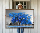Vibrant Blue Tree Canvas Art – Triptych Nature Print – Color